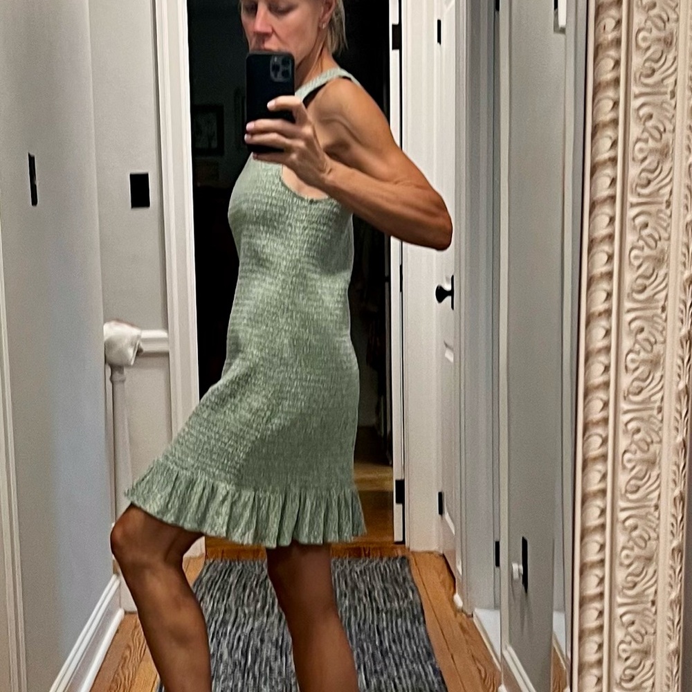American Eagle Textured Green dress. Cute and comfy but sexy imo. Country even